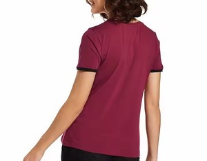 Camiseta de Manga Corta con Cuello en V y Bloques de Color para Mujer, Corte Regular, 100% Poliéster, Tejido de Punto, Informal, Transpirable, Estilo Urbano - Product Image 2