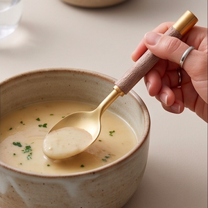 Ensemble de 4 couverts en acier inoxydable poli miroir doré avec poignées en marbre, pour la cuisine et la table (fourchette, cuillère, couteau) - Product Image 3