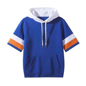 Sudadera con Capucha de Manga Corta para Hombre, Sudadera con Capucha de Bloques de Color con Bolsillo Canguro, Top Informal de Verano - Product Image 5