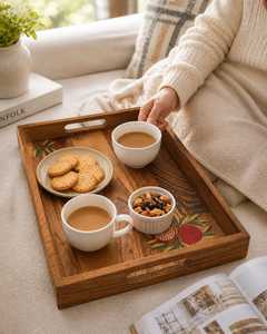 Hand Painted Wooden Serving Tray Floral Wood Breakfast Tea Tray <b>Rustic</b> <b>Home</b> <b>Decor</b> - Product Image 4
