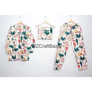 Women's Vintage Floral Printed Cotton <b>Pyjama</b> Set with Long Sleeves Plus Size <b>for</b> <b>Summer</b> & Winter Wear - Product Image 3