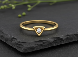 Handmade Gold Plated Minimalist Triangle Gemstone <b>Ring</b> Factory Direct VVS1 Lab Grown Diamond <b>Stacking</b> <b>Ring</b> Unisex Wedding - Product Image 5