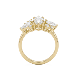 Bague de fiançailles de luxe en or massif 14K 18K avec diamants de laboratoire en forme de poire marquise et de grappe ronde, bijou de mariage élégant - Product Image 4