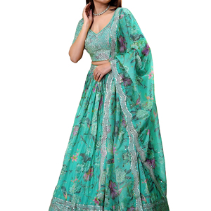 Lehenga Choli Traditionnel Bandhani Pastel Bloom pour Mariage et Fêtes, avec Dupatta Bhandhani Brodé en Orgenza, Séchage Rapide, Protection Solaire - Product Image 1