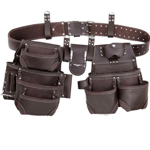 Brown <b>Leather</b> <b>Tool</b> Belt With Multiple Pockets And Adjustable Strap For Workshop Equipment Storage - Product Image 4