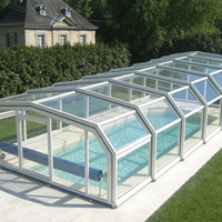 Abri de piscine télescopique à profil bas, directement de l'usine, couverture de piscine rétractable en aluminium, isolée thermiquement, abri de piscine extérieur