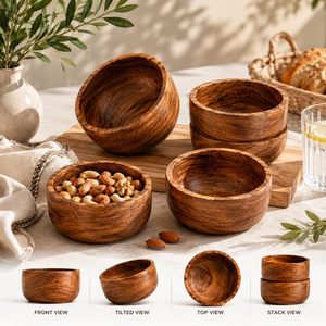 Bol en bois naturel fait à la main, bol de service en bois massif, bol décoratif pour fruits et salades, vaisselle pour la maison et les restaurants - Product Image 3