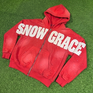 Snow Grace Red Hooded Zip-Up Fleece Sweatshirt Unisex Casual Winter Wear - Product Image 6