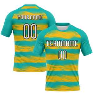 Maillot de volley-ball personnalisé, rayé bleu sarcelle et jaune, sublimé, anti-humidité, coupe classique, unisexe adulte, manches courtes, impression du nom de l'équipe - Product Image 5