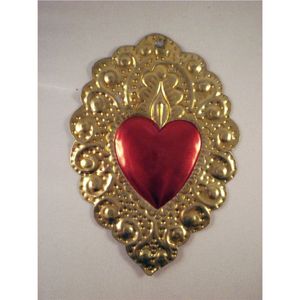 Handmade Embossed Brass Finish Tin Sacred <b>Heart</b> Wall Hanging Catholic Religious Devotional Art Flame <b>Heart</b> Vintage Home <b>Ornament</b> - Product Image 1