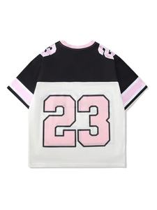 เสื้อยืดสไตล์เสื้อฟุตบอลผู้ชายแฟชั่นปี 2026 ผ้าถักตาข่ายระบายอากาศ ลายทาง พิมพ์หมายเลข ทรงโอเวอร์ไซส์ แขนสั้น สวมใส่สบาย - Product Image 4