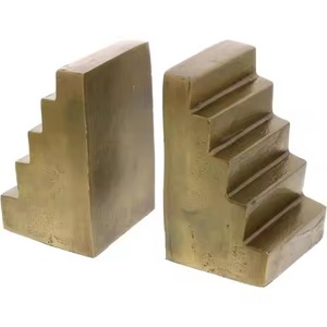 Geometric Brass Finish <b>Bookends</b> 2Pcs Minimalist Sculptural Metal Handicraft Desk Organiser <b>Bookend</b> - Product Image 1
