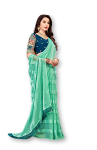 Elegante Assam Seda Verde Claro Ropa de Fiesta para Mujer Saree y Vestidos Estilo Indio 1BY2M En Stock - Product Image 3