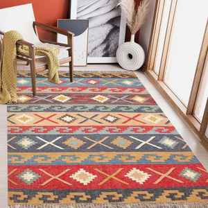Tapis fait main coloré en jute et laine, style kilim, pour salon, chambre et bureau - Product Image 1