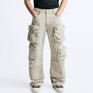 Pantalones Cargo Negros Casuales de Moda para Hombre 2026 con Logotipo Personalizado, Bolsillos Rectos, Tallas Grandes, 100% Algodón Transpirable, OEM - Product Image 2