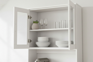 Modern American Style Essence Kitchen Cabinet Particle Board <b>Table</b> Top 4 Doors 1 Drawer Model K208 (White Oak + <b>Walnut</b>) Made - Product Image 2