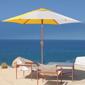 Ombrello da tavolo portatile da spiaggia all'aperto impermeabile a prova di UV da 7,5 piedi giallo/bianco per uso domestico e spiaggia - Product Image 1