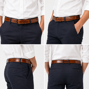 Cinturón de Cuero Genuino Premium para Hombre, Acabado de Perfil de Dos Tonos, Uso Formal y Casual, Hebilla Resistente, Cinturón de Vestir - Product Image 5
