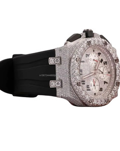 Reloj de Lujo con Movimiento ETA de Cuarzo, Esfera de Cristal, Caja de Acero Inoxidable, Moissanita de Alta Calidad, Correa de Goma Negra, Cronógrafo Analógico de 41 mm, Unisex - Product Image 2