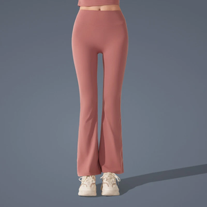 Legging de yoga évasé antibactérien effet seconde peau, taille mi-haute, amincissant, sportif, pour le fitness et le quotidien, 100% coton uni - Product Image 1