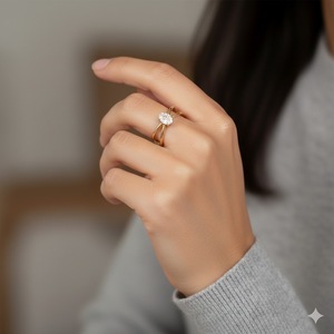 Bague de fiançailles croisée en or pur 10K 14K avec diamant ovale 0,25 carat, design moderne en X, solitaire à queue fendue, pour elle - Meilleures ventes - Product Image 5