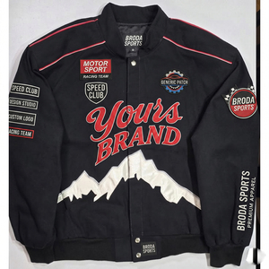 เสื้อแจ็คเก็ตเบสบอลวิทยาลัยแบบมืออาชีพสำหรับผู้ชาย OEM ขายส่ง แบบกำหนดเอง ลายกราฟิกวินเทจสำหรับนักแข่งรถแนสคาร์ ผลิตในปากีสถาน - Product Image 5