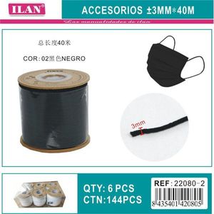 Bande élastique Ilan 3mm X 40m noire pour masques faciaux et artisanat - Product Image 3