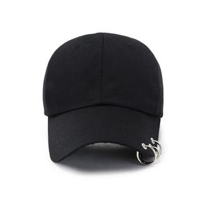 Unisex <b>Black</b> Baseball Cap with Metal Rings Punk Style Adjustable Fit Casual Four Seasons Breathable Outdoor Adult Cotton - Product Image 4