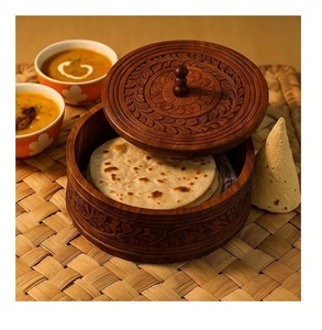 กล่องใส่ขนมปังไม้ทำมือพร้อมฝาปิดและที่คีบ ภาชนะเก็บโรตีคุณภาพพรีเมียมสำหรับห้องครัว ห้องรับประทานอาหาร และการเสิร์ฟ - Product Image 6