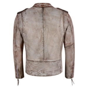 แจ็คเก็ตหนังแท้ 100% สไตล์วินเทจสำหรับผู้ชาย แบบ Crackered Waxed Leather Biker Jacket ยี่ห้อ Brando แบบซิปไขว้ สไตล์นักขี่มอเตอร์ไซค์ ซิป YKK - Product Image 5