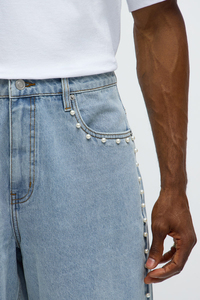 Nuevos pantalones cortos de mezclilla holgados y extragrandes de algodón 100% con lavado vintage personalizado para hombre, colección verano 2026 - Product Image 4