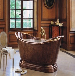 Juego de bañera de cobre antiguo que incluye lavabo a juego y ducha alta, disponible a precios de mayorista. - Product Image 4