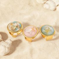 Bague vintage française en acier inoxydable et résine avec étoile de mer turquoise bleu océan et perle pour femme, bijoux d'été pour la plage