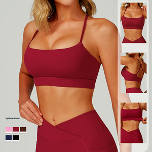 Sujetador Deportivo de Primera Clase para Mujer, Cuello Cuadrado, Tirantes Finos, Soporte Medio, Color Sólido, Ropa Deportiva para Yoga, Color Rojo, Sujetador Deportivo para Fitness - Product Image 2