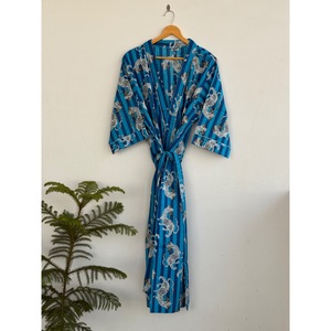 V-Neck Printed <b>Animal</b> <b>Pattern</b> Kimono Robe With Belt Three Quarter Sleeve Maxi Length Loose Fit 100 Polyester Cover-Up - Product Image 1