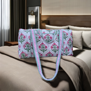 Sac de voyage matelassé en coton léger fait à la main, motif personnalisable, durable, écologique, grande capacité, fermeture éclair - Product Image 3