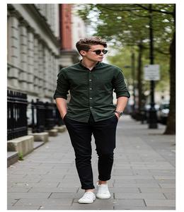 Men Plain Casual Shirt <b>Pant</b> Set Long Sleeve Button <b>Down</b> Lightweight Breathable Cotton Summer Wear Fashion Outfit - Product Image 5
