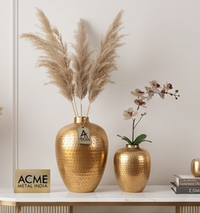 Premium Brass Hammered Tabletop <b>Vase</b> Set Bohemian Style Handmade <b>Decorative</b> <b>Vases</b> For Housewarming - Product Image 1