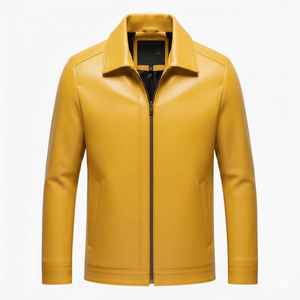 DENEZE SPORTS Men Custom OEM Men <b>Long</b> <b>Leather</b> Outerwear Canvas Collar Casual Street Style yellow colour <b>jacket</b> - Product Image 1