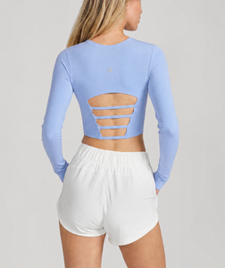 Top Corto de Manga Larga para Mujer, Ajustado, Casual, de Secado Rápido, en Nailon y Elastano, para Yoga, Fitness, Gimnasio y Entrenamiento - Product Image 2