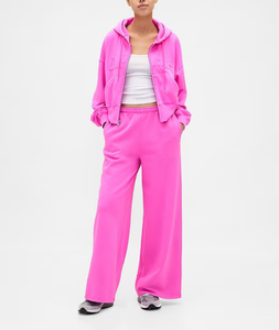 Wholesale Sets for Women Custom 100% Cotton Long Sleeve Full <b>Zip</b> Hoodie Oversized Loose Fit Drawstring Wide Leg Pants OEM Made - Product Image 5