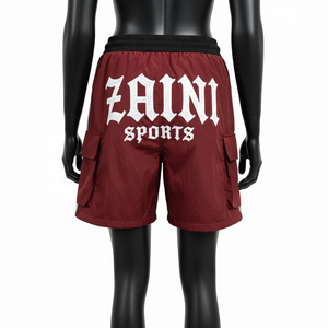 Shorts coupe-vent premium pour femmes, tissu tissé lisse, empiècements latéraux contrastés, poches cargo, logo personnalisé. - Product Image 2