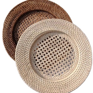 Natural Woven Rattan <b>Plate</b> Vietnam Handmade Round Charger Tray Rustic Serving <b>Plate</b> Eco Kitchen Table Decor Craft Tableware 33Cm - Product Image 1