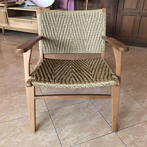 Fauteuil en corde de teck naturel, style Mid-Century, pour salon et salle à manger, mobilier pour projets hôteliers, fabricant Jepara Indonésie, export. - Product Image 4