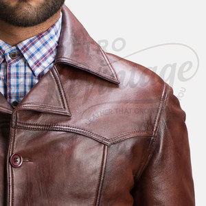 Chaqueta de Cuero Genuino Marrón Premium para Hombre, Corte Entallado, Estilo Clásico con Botones, Ropa Casual de Trabajo, Abrigo para Otoño e Invierno - Product Image 4