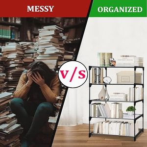 Modern 4 Tier Metal <b>Bookcase</b> Freestanding Space Saving Shelf For Home Office <b>Living</b> <b>Room</b> Furniture - Product Image 5