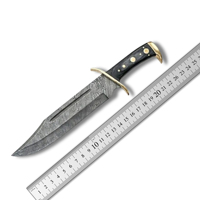Couteau Bowie en acier Damas fait main, manche en bois, bord biseauté, pointe tombante, couteau de chasse avec étui en cuir