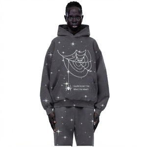 Sweat-shirt à capuche surdimensionné avec imprimé toile d'araignée et poches pour homme, vêtements décontractés d'hiver - Product Image 3