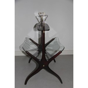 Handcrafted Teak Wood Curved Modern Magazine Rack with Storage Shelf - Wholesale - Product Image 1