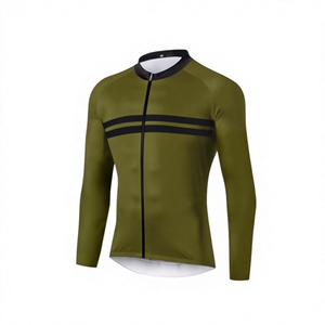 Maillot de cyclisme à manches longues Olive avec ensemble de cuissardes noires pour adultes unisexes, respirant, coupe-vent, séchage rapide, 100% polyester - Product Image 2
